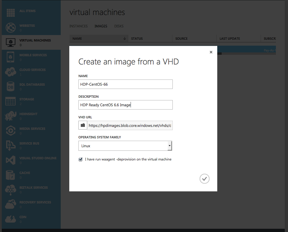 Create New Image Based on VHD - Azure