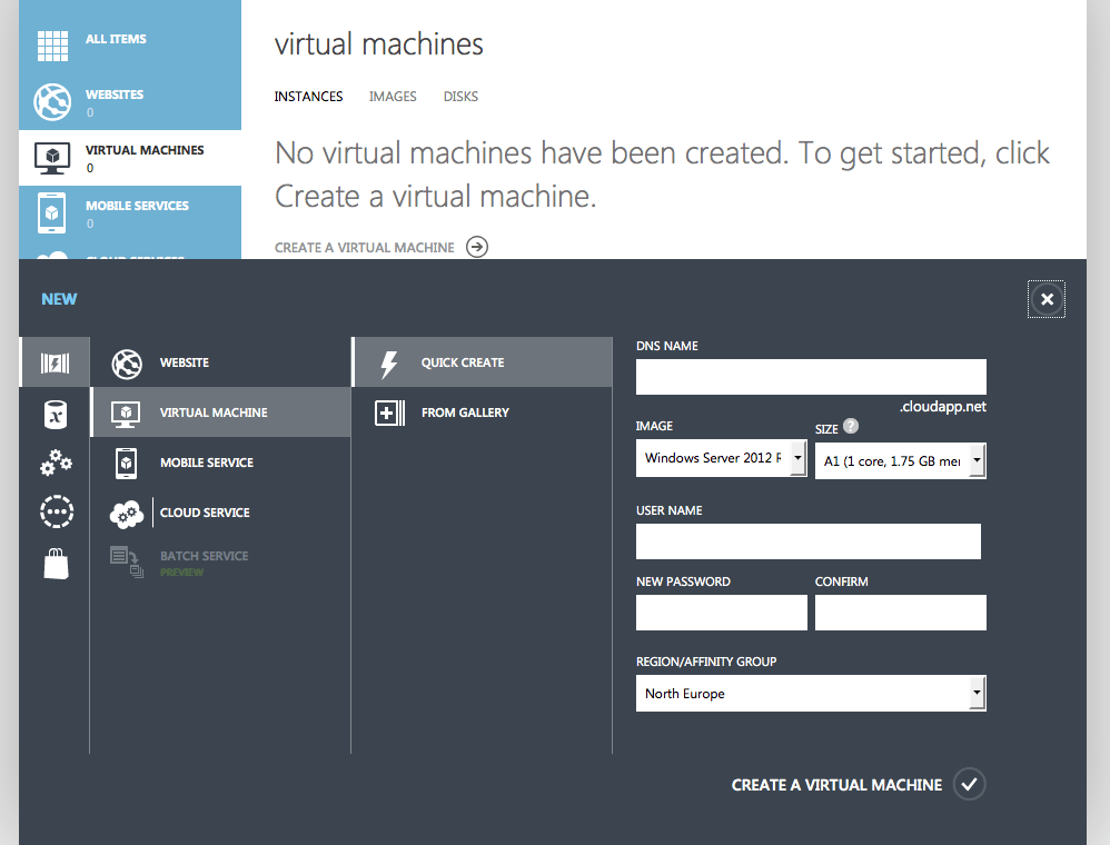 Creating a new Virtual Machine