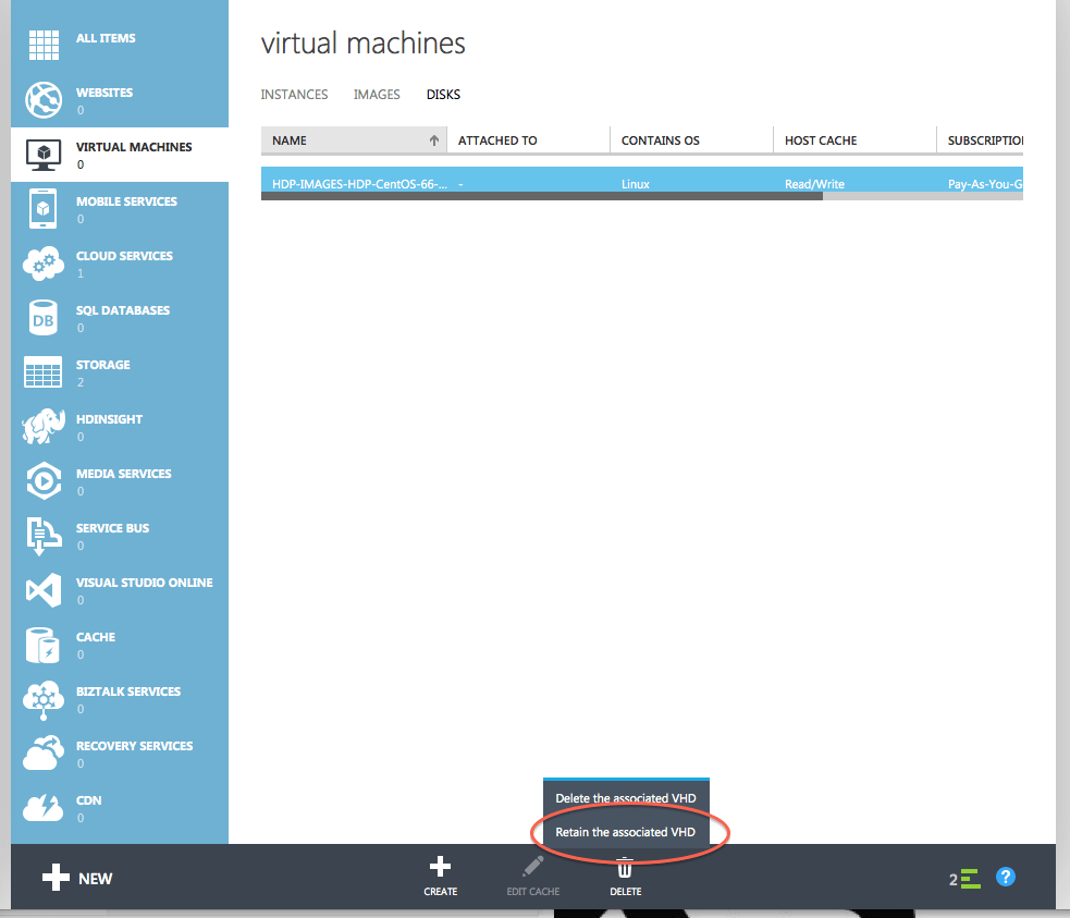 Delete Disk and Keep VHD - Azure
